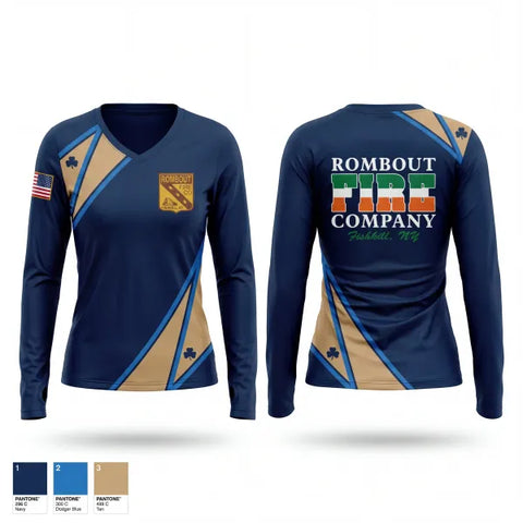Womens Long Sleeve Vneck Shirt, Rombout Fire Company, Fire Department, Teamtime, Team time, sublimation, custom sports apparel, team uniforms, spirit wear, spiritwear, sports uniforms, custom shirts, team store, custom team store, fundraiser sports, apparel fundraiser