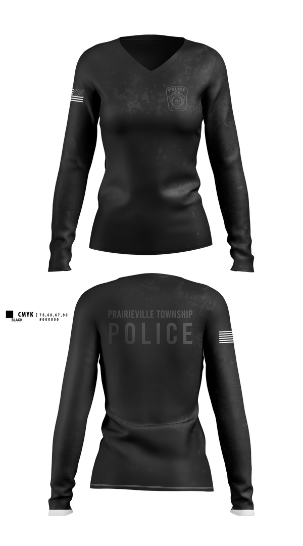 Womens Long Sleeve Vneck Shirt, Prairieville Township police, Police, Teamtime, Team time, sublimation, custom sports apparel, team uniforms, spirit wear, spiritwear, sports uniforms, custom shirts, team store, custom team store, fundraiser sports, apparel fundraiser