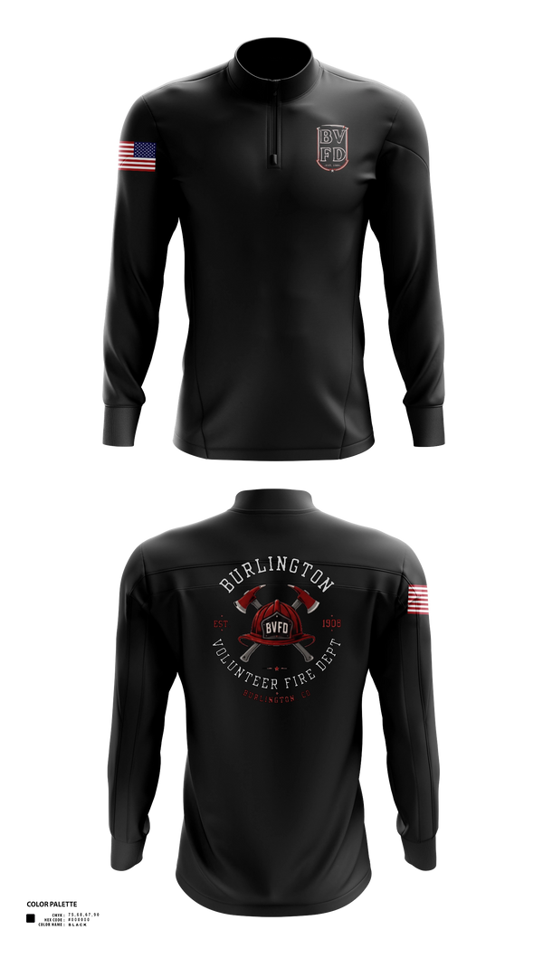 Quarter Zip Jacket, Burlington Volunteer Fire Department (BVFD), Fire Department, Teamtime, Team time, sublimation, custom sports apparel, team uniforms, spirit wear, spiritwear, sports uniforms, custom shirts, team store, custom team store, fundraiser sports, apparel fundraiser