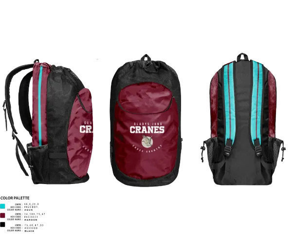 Gear Bag, Gladys Jung Cranes Cross Country, Cross Country, Teamtime, Team time, sublimation, custom sports apparel, team uniforms, spirit wear, spiritwear, sports uniforms, custom shirts, team store, custom team store, fundraiser sports, apparel fundraiser
