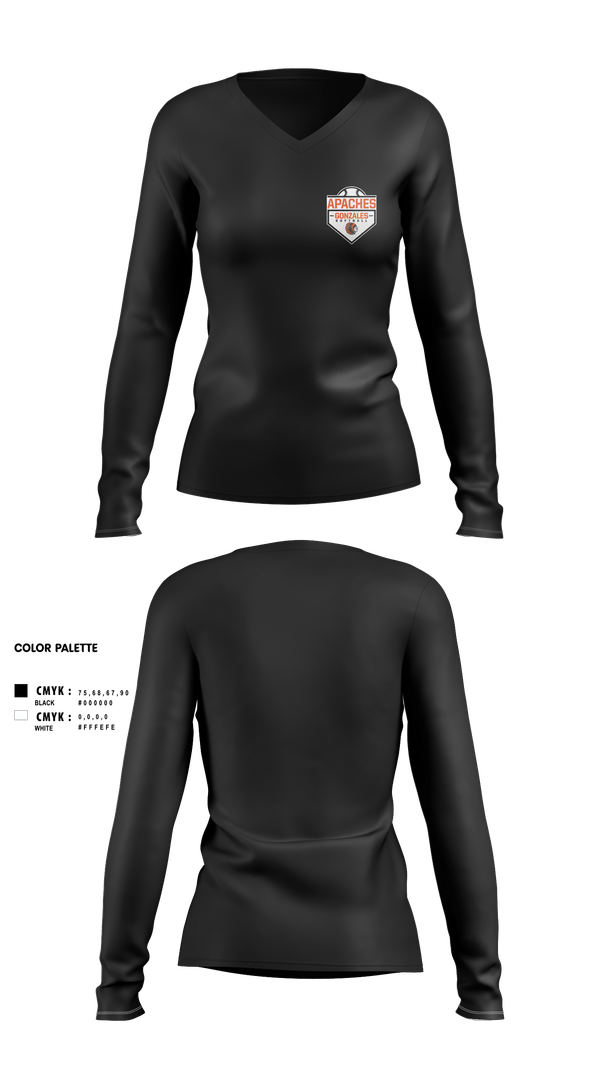 Womens Long Sleeve Vneck Shirt, Gonzales High School Softball, Softball, Teamtime, Team time, sublimation, custom sports apparel, team uniforms, spirit wear, spiritwear, sports uniforms, custom shirts, team store, custom team store, fundraiser sports, apparel fundraiser
