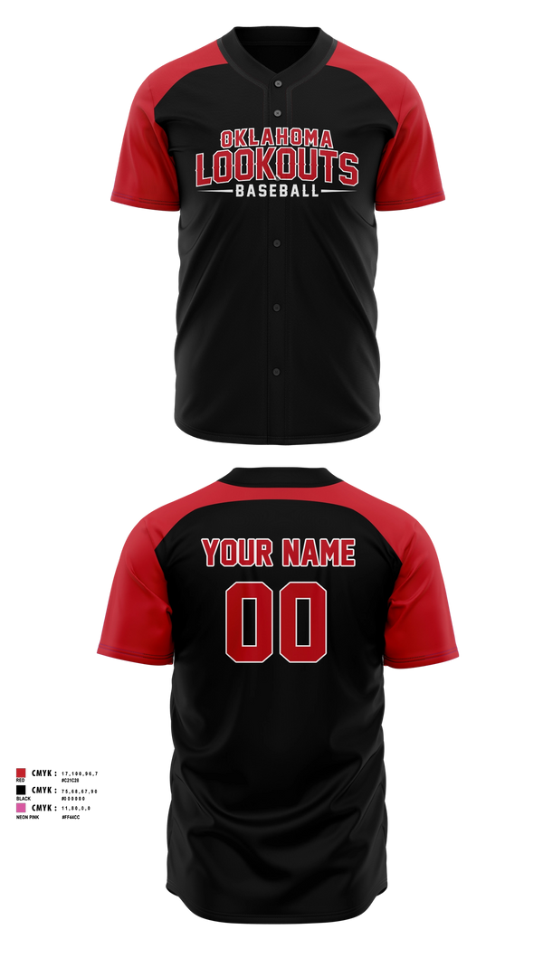 Full Button Baseball Jersey, OKLAHOMA LOOKOUTS, Baseball, Teamtime, Team time, sublimation, custom sports apparel, team uniforms, spirit wear, spiritwear, sports uniforms, custom shirts, team store, custom team store, fundraiser sports, apparel fundraiser