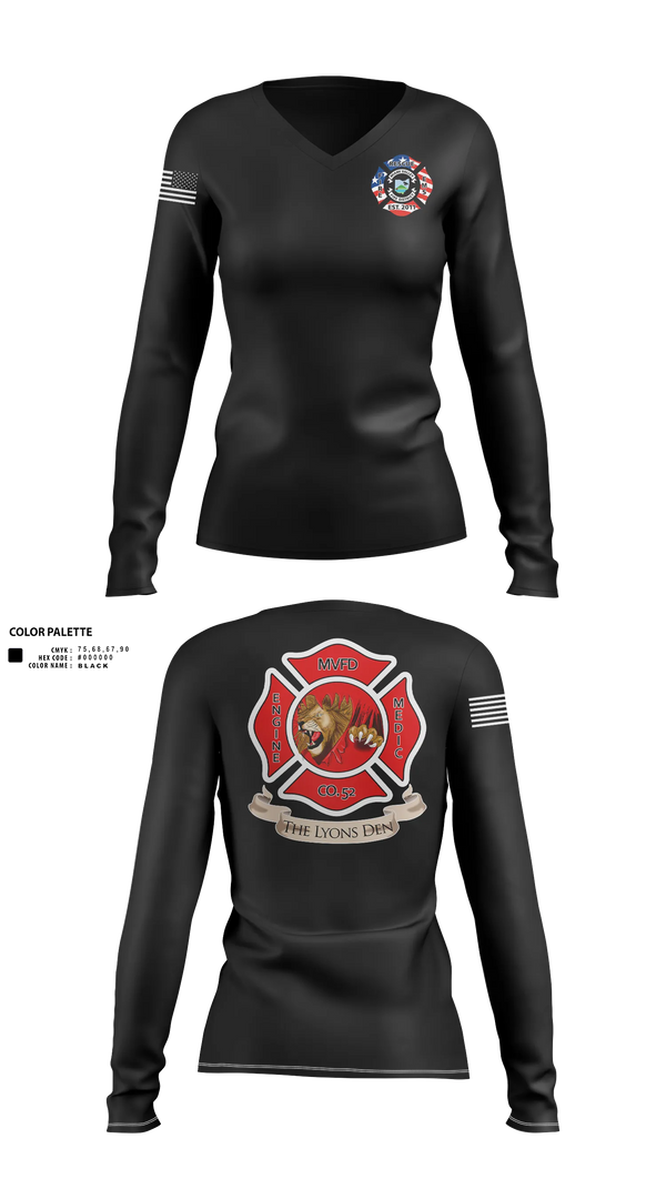 Womens Long Sleeve Vneck Shirt, Company 52, Fire Department, Teamtime, Team time, sublimation, custom sports apparel, team uniforms, spirit wear, spiritwear, sports uniforms, custom shirts, team store, custom team store, fundraiser sports, apparel fundraiser