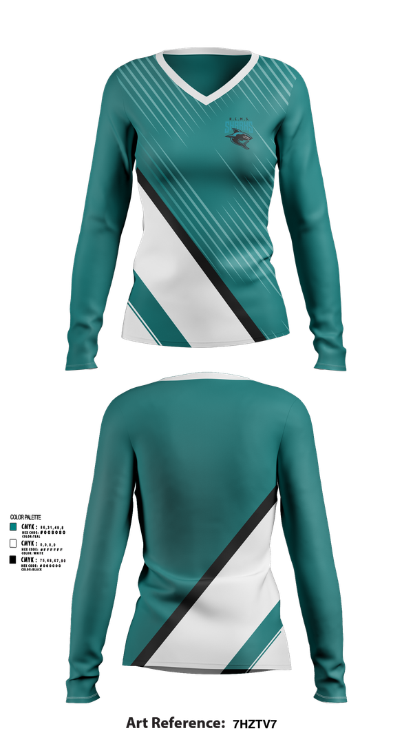 Womens Long Sleeve Vneck Shirt, Rosemary Clarke Middle School Cheer, Cheer, Teamtime, Team time, sublimation, custom sports apparel, team uniforms, spirit wear, spiritwear, sports uniforms, custom shirts, team store, custom team store, fundraiser sports, apparel fundraiser