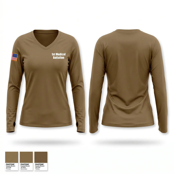Womens Long Sleeve Vneck Shirt, 1st Medical Battalion, Navy, Teamtime, Team time, sublimation, custom sports apparel, team uniforms, spirit wear, spiritwear, sports uniforms, custom shirts, team store, custom team store, fundraiser sports, apparel fundraiser