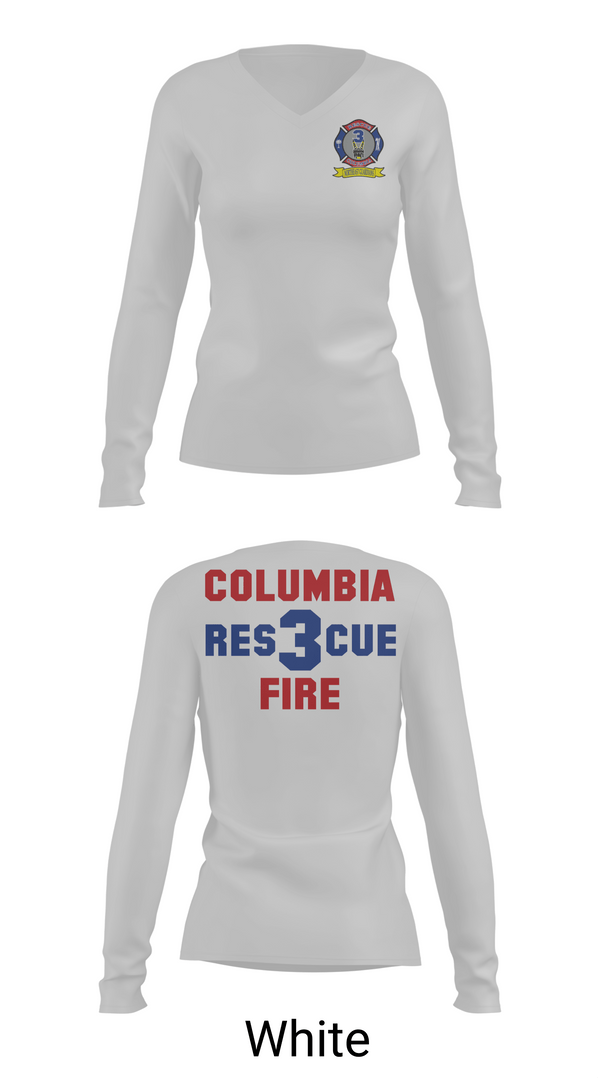 Womens Long Sleeve Vneck Shirt, Columbia Fire Department RESCUE3, Fire Department, Teamtime, Team time, sublimation, custom sports apparel, team uniforms, spirit wear, spiritwear, sports uniforms, custom shirts, team store, custom team store, fundraiser sports, apparel fundraiser