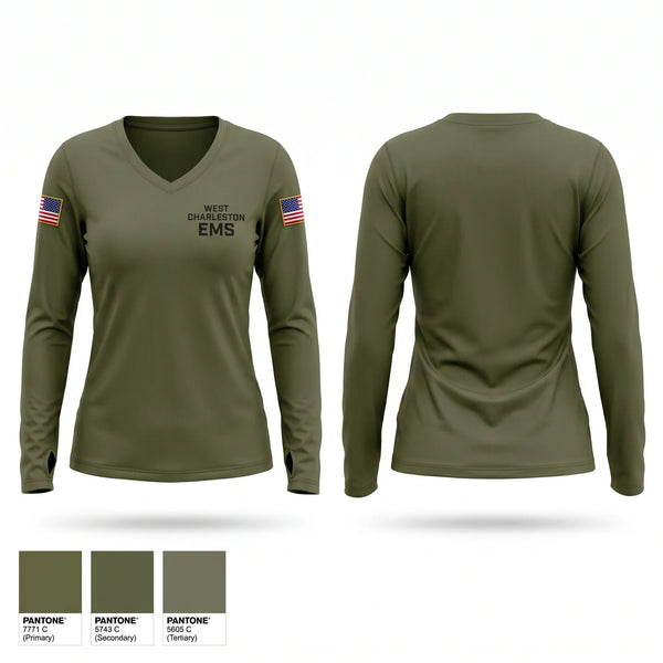 Womens Long Sleeve Vneck Shirt, west charleston EMS, EMS/EMT, Teamtime, Team time, sublimation, custom sports apparel, team uniforms, spirit wear, spiritwear, sports uniforms, custom shirts, team store, custom team store, fundraiser sports, apparel fundraiser