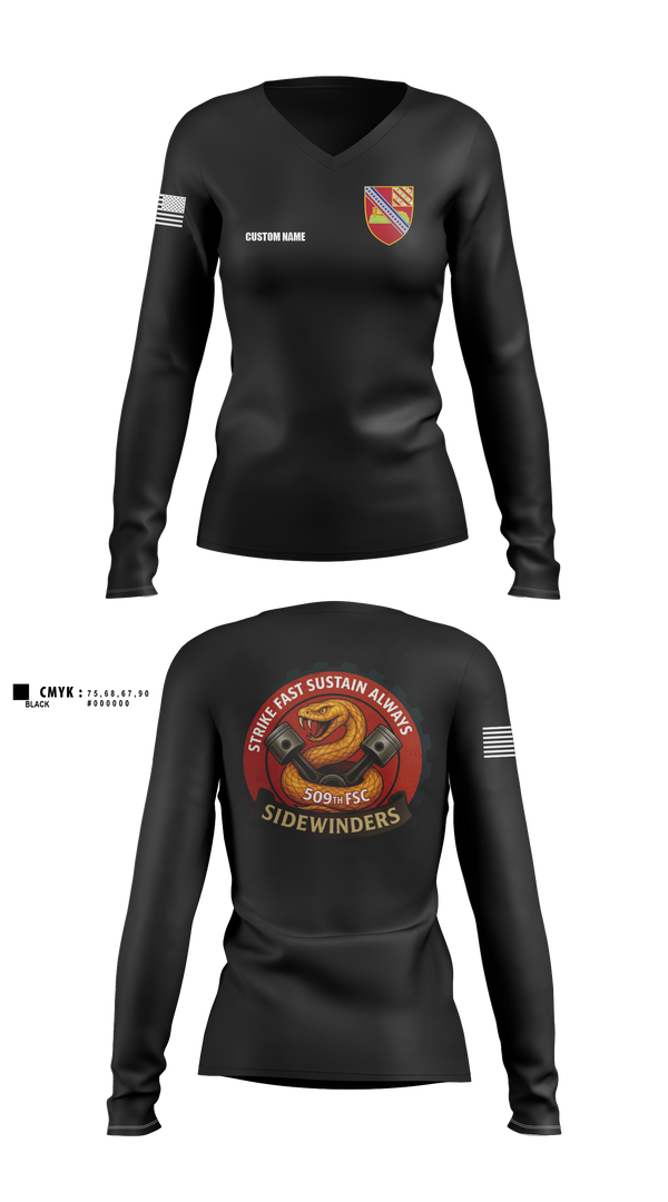 Womens Long Sleeve Vneck Shirt, 509th FSC, Army, Teamtime, Team time, sublimation, custom sports apparel, team uniforms, spirit wear, spiritwear, sports uniforms, custom shirts, team store, custom team store, fundraiser sports, apparel fundraiser
