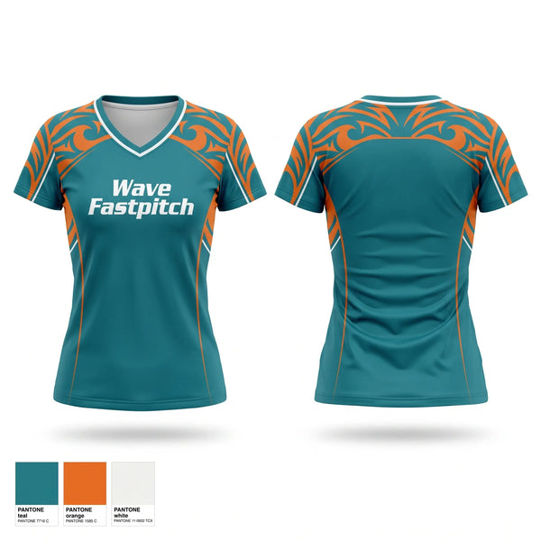 Womens Short Sleeve Vneck Shirt, Wave Fastpitch, Softball, Teamtime, Team time, sublimation, custom sports apparel, team uniforms, spirit wear, spiritwear, sports uniforms, custom shirts, team store, custom team store, fundraiser sports, apparel fundraiser