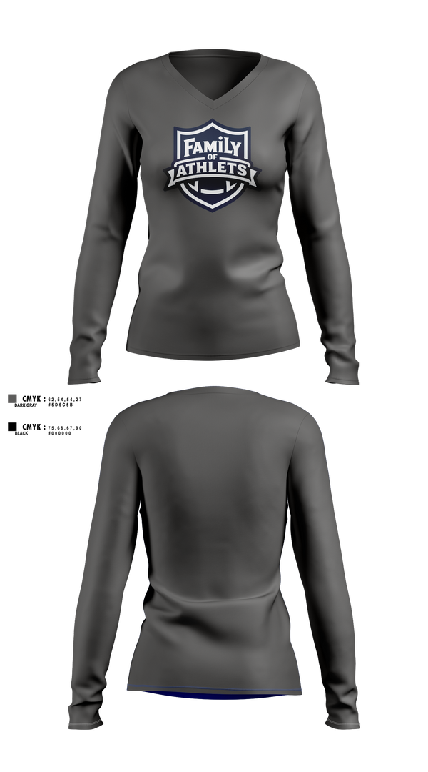 Womens Long Sleeve Vneck Shirt, Family Of Athletes, , Teamtime, Team time, sublimation, custom sports apparel, team uniforms, spirit wear, spiritwear, sports uniforms, custom shirts, team store, custom team store, fundraiser sports, apparel fundraiser