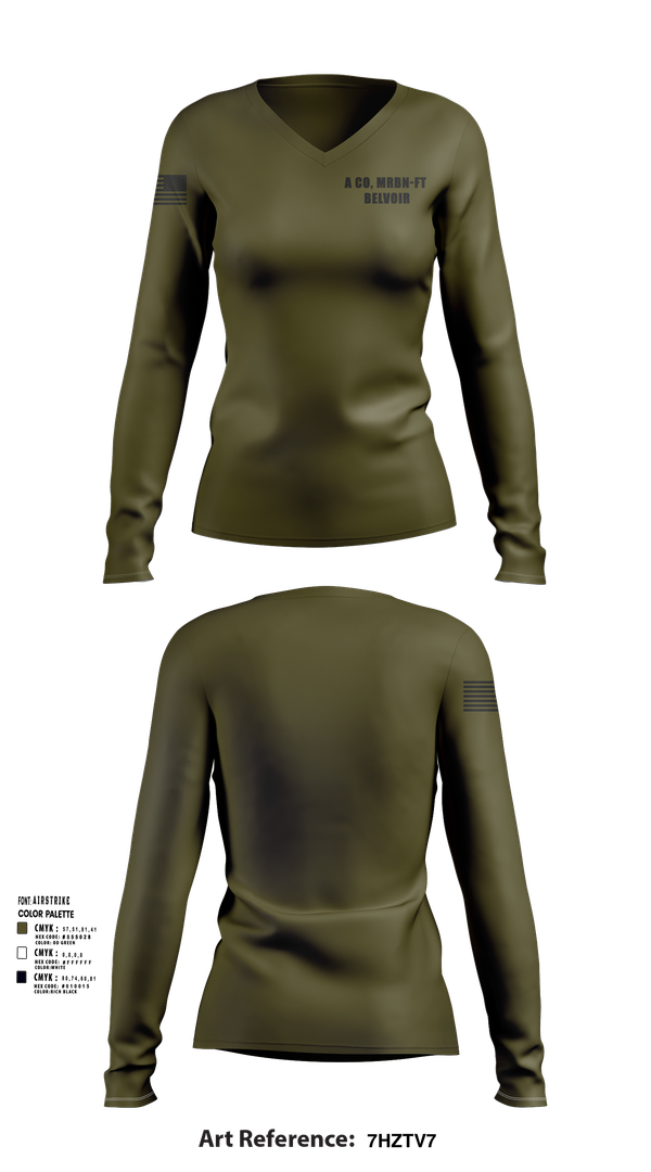 Womens Long Sleeve Vneck Shirt, A CO, MRBN-FT BELVOIR, , Teamtime, Team time, sublimation, custom sports apparel, team uniforms, spirit wear, spiritwear, sports uniforms, custom shirts, team store, custom team store, fundraiser sports, apparel fundraiser