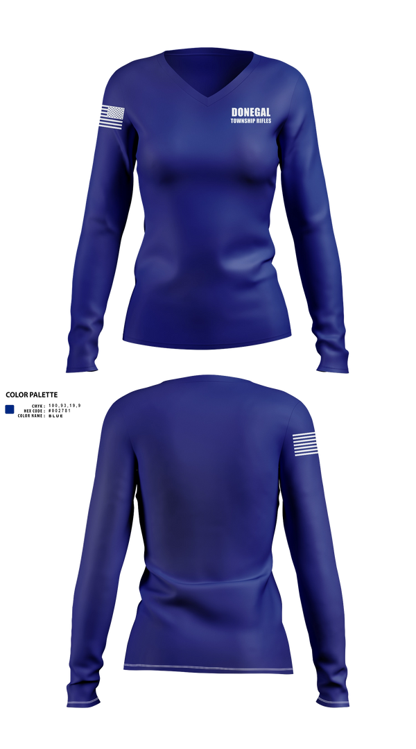 Womens Long Sleeve Vneck Shirt, Donegal Township Rifles, , Teamtime, Team time, sublimation, custom sports apparel, team uniforms, spirit wear, spiritwear, sports uniforms, custom shirts, team store, custom team store, fundraiser sports, apparel fundraiser