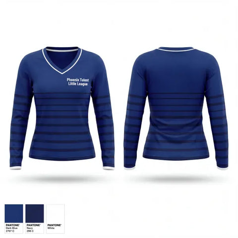 Womens Long Sleeve Vneck Shirt, Phoenix Talent Little League, Baseball, Teamtime, Team time, sublimation, custom sports apparel, team uniforms, spirit wear, spiritwear, sports uniforms, custom shirts, team store, custom team store, fundraiser sports, apparel fundraiser