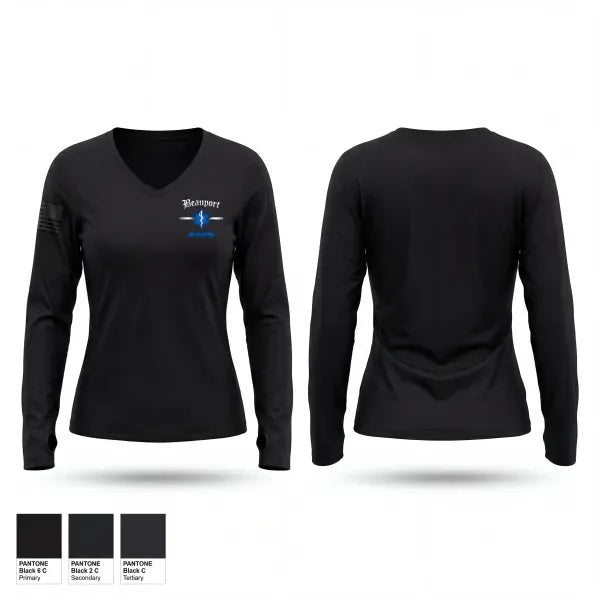 Womens Long Sleeve Vneck Shirt, Beauport Ambulance, EMS/EMT, Teamtime, Team time, sublimation, custom sports apparel, team uniforms, spirit wear, spiritwear, sports uniforms, custom shirts, team store, custom team store, fundraiser sports, apparel fundraiser
