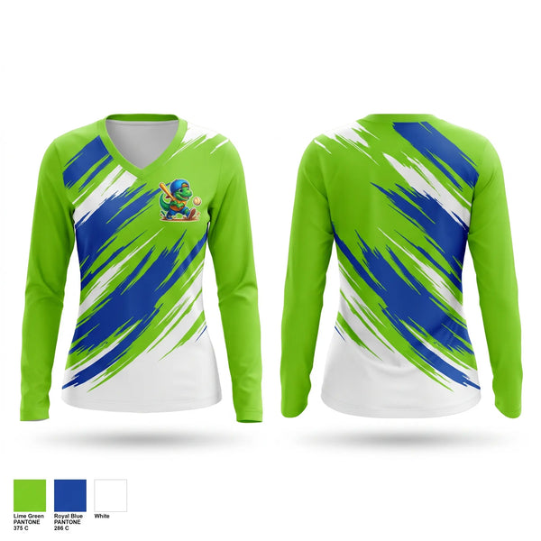 Womens Long Sleeve Vneck Shirt, Dino Sluggers, Baseball, Teamtime, Team time, sublimation, custom sports apparel, team uniforms, spirit wear, spiritwear, sports uniforms, custom shirts, team store, custom team store, fundraiser sports, apparel fundraiser