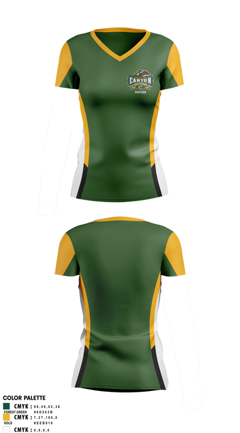 Womens Short Sleeve Vneck Shirt, Canyon High School Girls Soccer, Women's Soccer, Teamtime, Team time, sublimation, custom sports apparel, team uniforms, spirit wear, spiritwear, sports uniforms, custom shirts, team store, custom team store, fundraiser sports, apparel fundraiser