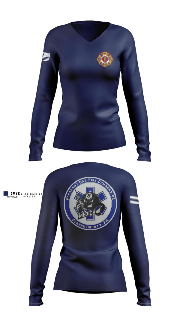 Womens Long Sleeve Vneck Shirt, Pleasant Gap Fire Company, EMS/EMT, Teamtime, Team time, sublimation, custom sports apparel, team uniforms, spirit wear, spiritwear, sports uniforms, custom shirts, team store, custom team store, fundraiser sports, apparel fundraiser