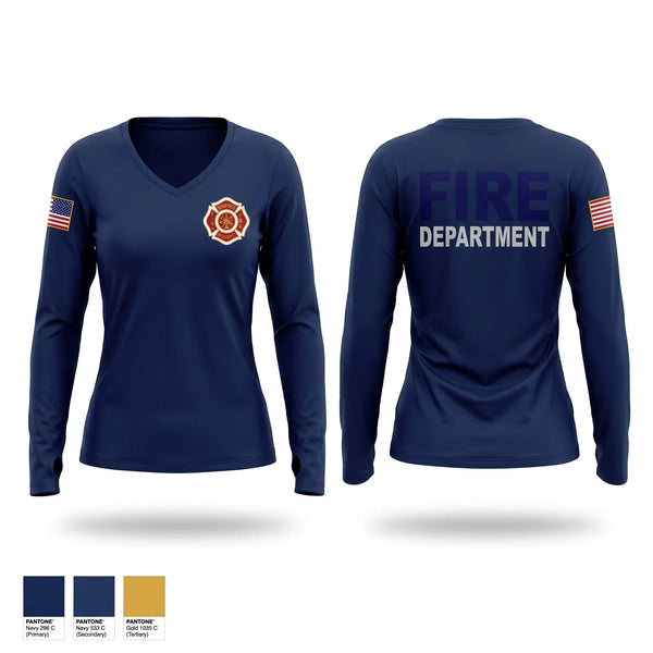 Womens Long Sleeve Vneck Shirt, Newport Fire and EMS, Fire Department, Teamtime, Team time, sublimation, custom sports apparel, team uniforms, spirit wear, spiritwear, sports uniforms, custom shirts, team store, custom team store, fundraiser sports, apparel fundraiser