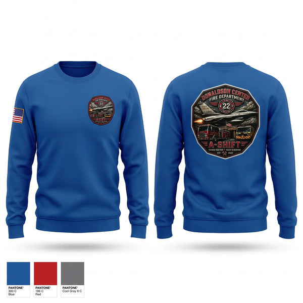 Crew Neck Sweatshirt, Donaldson Center Fire Dept., Fire Department, Teamtime, Team time, sublimation, custom sports apparel, team uniforms, spirit wear, spiritwear, sports uniforms, custom shirts, team store, custom team store, fundraiser sports, apparel fundraiser