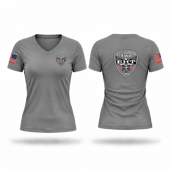 Womens Short Sleeve Vneck Shirt, Egg Harbor Twp EMS, EMS/EMT, Teamtime, Team time, sublimation, custom sports apparel, team uniforms, spirit wear, spiritwear, sports uniforms, custom shirts, team store, custom team store, fundraiser sports, apparel fundraiser