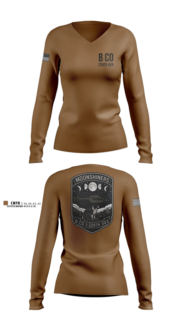 Womens Long Sleeve Vneck Shirt, B Co 1-224th AVN, National Guard, Teamtime, Team time, sublimation, custom sports apparel, team uniforms, spirit wear, spiritwear, sports uniforms, custom shirts, team store, custom team store, fundraiser sports, apparel fundraiser
