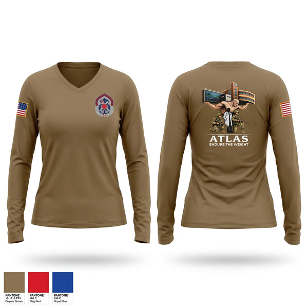 Womens Long Sleeve Vneck Shirt, Atlas Company, Army, Teamtime, Team time, sublimation, custom sports apparel, team uniforms, spirit wear, spiritwear, sports uniforms, custom shirts, team store, custom team store, fundraiser sports, apparel fundraiser