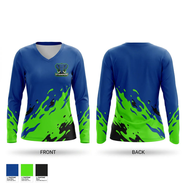 Womens Long Sleeve Vneck Shirt, Stampede, Wrestling, Teamtime, Team time, sublimation, custom sports apparel, team uniforms, spirit wear, spiritwear, sports uniforms, custom shirts, team store, custom team store, fundraiser sports, apparel fundraiser