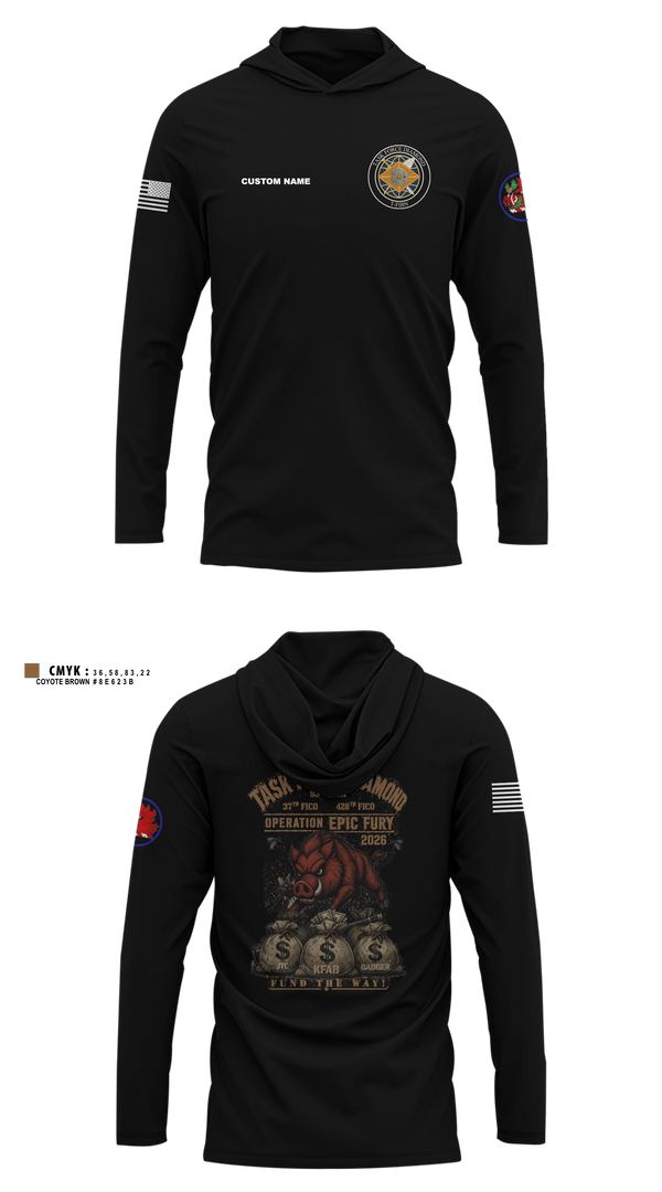 Long Sleeve hooded sunshirt, 93rd Finance Battalion, National Guard, Teamtime, Team time, sublimation, custom sports apparel, team uniforms, spirit wear, spiritwear, sports uniforms, custom shirts, team store, custom team store, fundraiser sports, apparel fundraiser