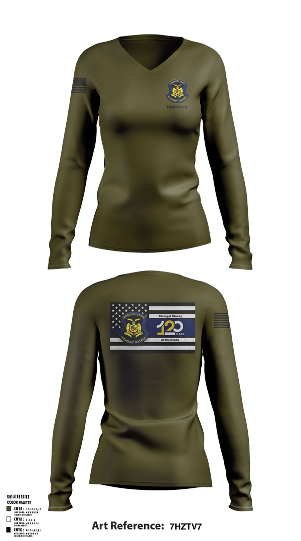 Women's Long Sleeve Vneck Shirt, MSHP Class 120, Police, Teamtime, Team time, sublimation, custom sports apparel, team uniforms, spirit wear, spiritwear, sports uniforms, custom shirts, team store, custom team store, fundraiser sports, apparel fundraiser