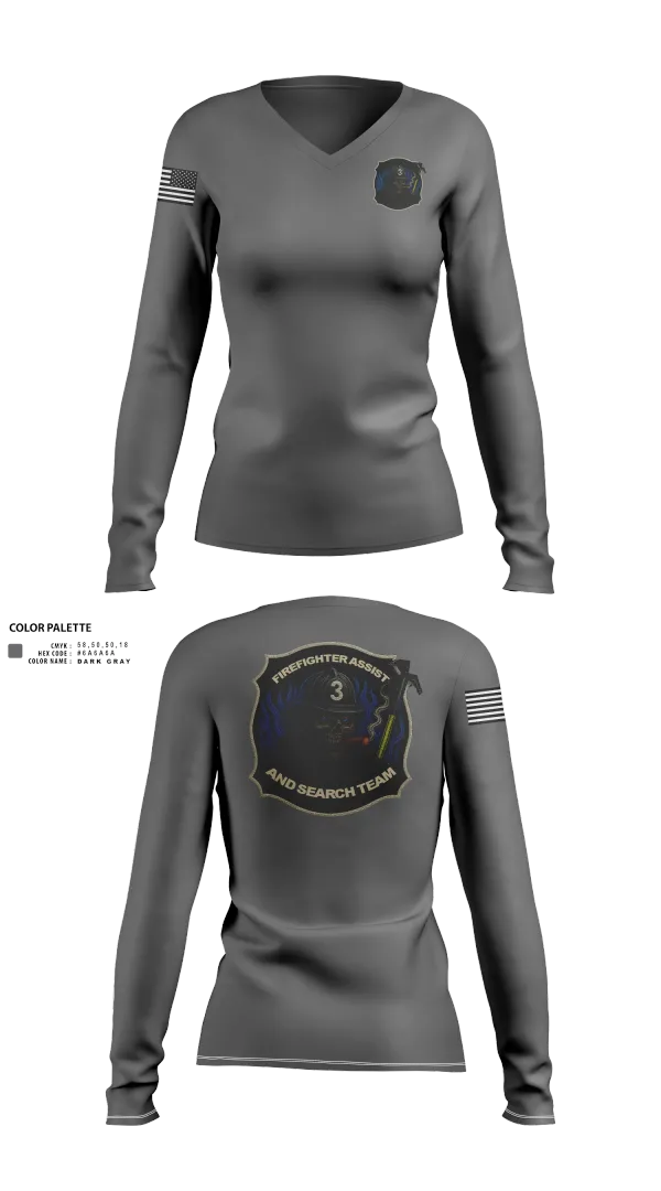 Womens Long Sleeve Vneck Shirt, District 3 Fast, Fire Department, Teamtime, Team time, sublimation, custom sports apparel, team uniforms, spirit wear, spiritwear, sports uniforms, custom shirts, team store, custom team store, fundraiser sports, apparel fundraiser