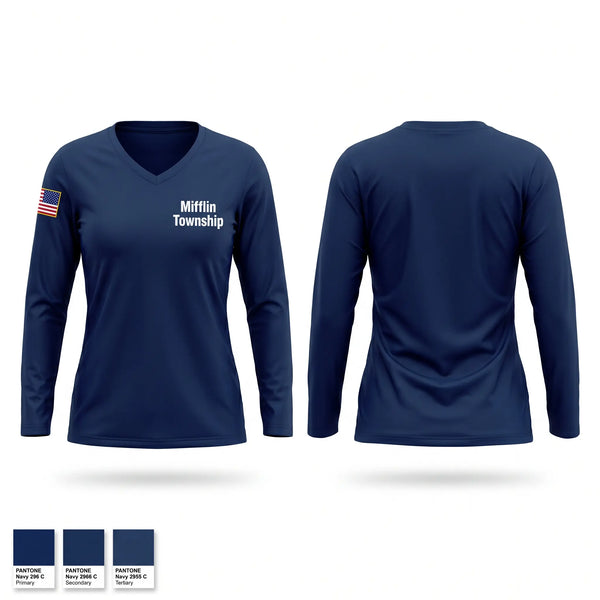 Womens Long Sleeve Vneck Shirt, Mifflin Township, Fire Department, Teamtime, Team time, sublimation, custom sports apparel, team uniforms, spirit wear, spiritwear, sports uniforms, custom shirts, team store, custom team store, fundraiser sports, apparel fundraiser
