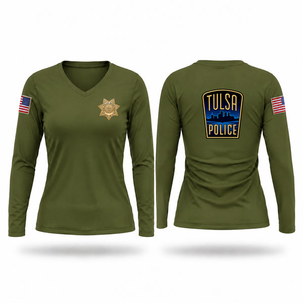 Womens Long Sleeve Vneck Shirt, Tulsa Police Department, Police, Teamtime, Team time, sublimation, custom sports apparel, team uniforms, spirit wear, spiritwear, sports uniforms, custom shirts, team store, custom team store, fundraiser sports, apparel fundraiser