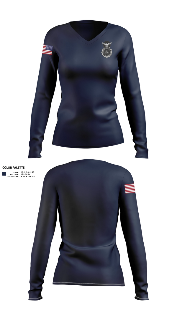 Womens Long Sleeve Vneck Shirt, SFI, Air Force, Teamtime, Team time, sublimation, custom sports apparel, team uniforms, spirit wear, spiritwear, sports uniforms, custom shirts, team store, custom team store, fundraiser sports, apparel fundraiser
