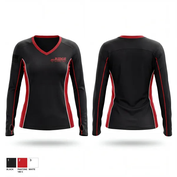 Womens Long Sleeve Vneck Shirt, Ridge Ambulance Service, EMS/EMT, Teamtime, Team time, sublimation, custom sports apparel, team uniforms, spirit wear, spiritwear, sports uniforms, custom shirts, team store, custom team store, fundraiser sports, apparel fundraiser