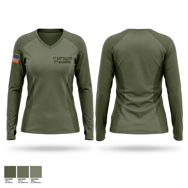 Womens Long Sleeve Vneck Shirt, 1st battalion 6th marines, Marines, Teamtime, Team time, sublimation, custom sports apparel, team uniforms, spirit wear, spiritwear, sports uniforms, custom shirts, team store, custom team store, fundraiser sports, apparel fundraiser