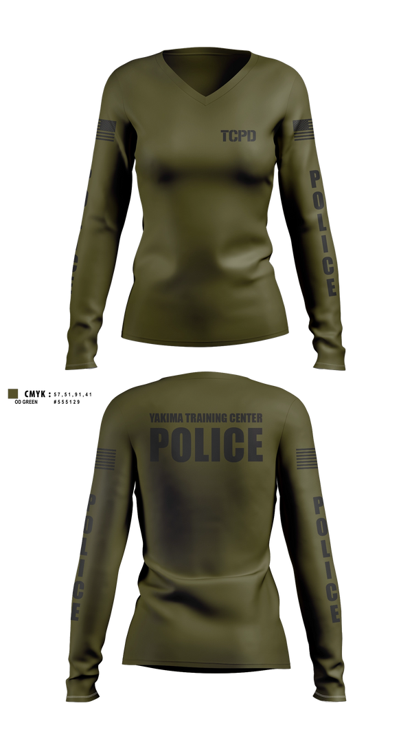 Womens Long Sleeve Vneck Shirt, Yakima Training Center Police Department, Police, Teamtime, Team time, sublimation, custom sports apparel, team uniforms, spirit wear, spiritwear, sports uniforms, custom shirts, team store, custom team store, fundraiser sports, apparel fundraiser