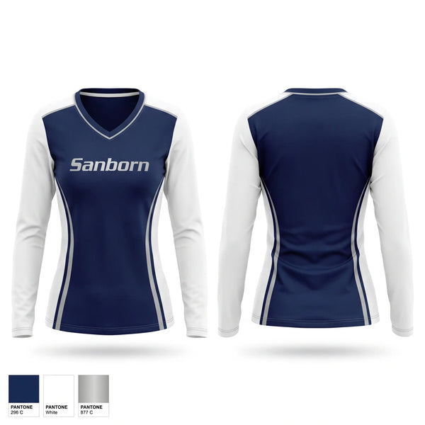 Womens Long Sleeve Vneck Shirt, Sanborn, Cheer, Teamtime, Team time, sublimation, custom sports apparel, team uniforms, spirit wear, spiritwear, sports uniforms, custom shirts, team store, custom team store, fundraiser sports, apparel fundraiser