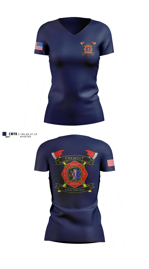Womens Short Sleeve Vneck Shirt, Chemult Rural Fire Protection District, Fire Department, Teamtime, Team time, sublimation, custom sports apparel, team uniforms, spirit wear, spiritwear, sports uniforms, custom shirts, team store, custom team store, fundraiser sports, apparel fundraiser