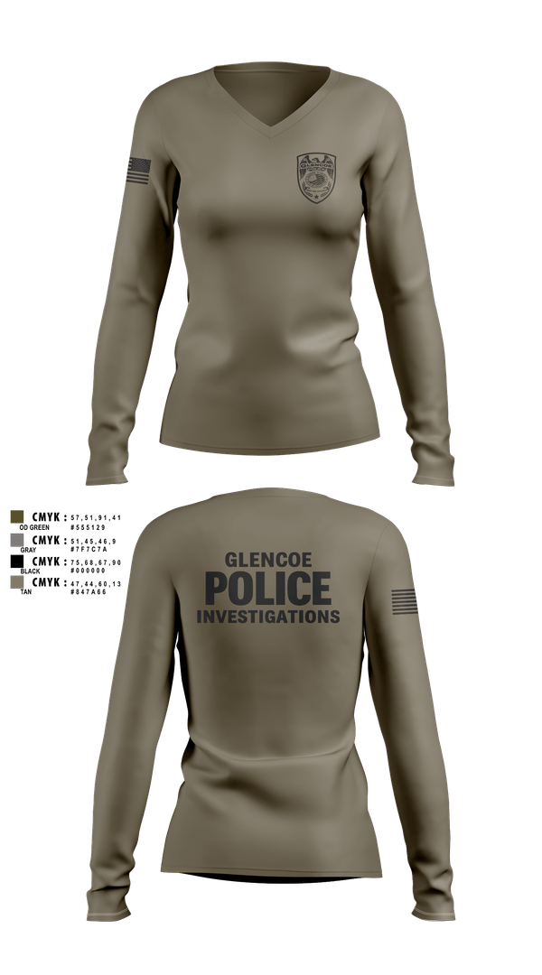 Womens Long Sleeve Vneck Shirt, Glencoe Investigations, Police, Teamtime, Team time, sublimation, custom sports apparel, team uniforms, spirit wear, spiritwear, sports uniforms, custom shirts, team store, custom team store, fundraiser sports, apparel fundraiser
