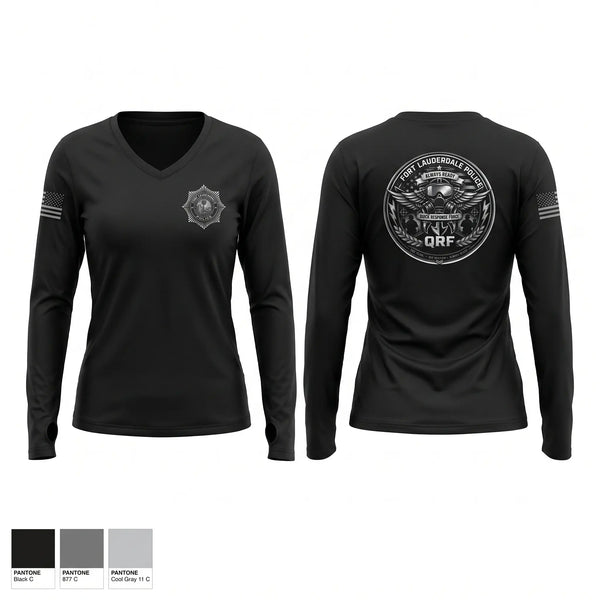 Womens Long Sleeve Vneck Shirt, FLPD QRF, Police, Teamtime, Team time, sublimation, custom sports apparel, team uniforms, spirit wear, spiritwear, sports uniforms, custom shirts, team store, custom team store, fundraiser sports, apparel fundraiser