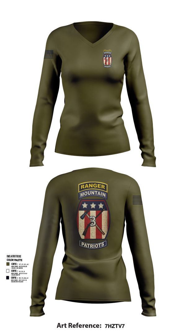Womens Long Sleeve Vneck Shirt, 2-47 infantry 3rd BRG 10th MTN, Army, Teamtime, Team time, sublimation, custom sports apparel, team uniforms, spirit wear, spiritwear, sports uniforms, custom shirts, team store, custom team store, fundraiser sports, apparel fundraiser