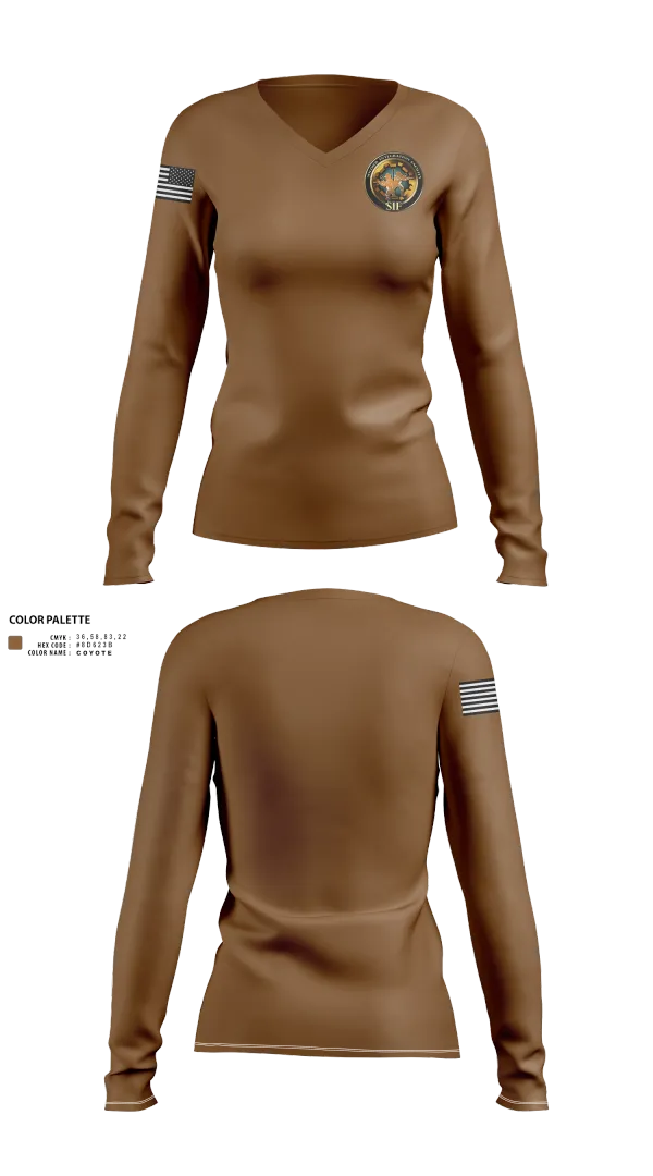 Womens Long Sleeve Vneck Shirt, PEO Soldier Soldier Integration Facility, , Teamtime, Team time, sublimation, custom sports apparel, team uniforms, spirit wear, spiritwear, sports uniforms, custom shirts, team store, custom team store, fundraiser sports, apparel fundraiser