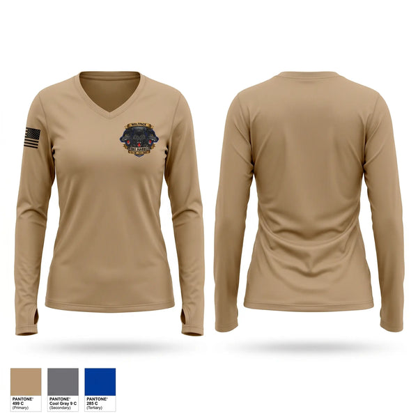Womens Long Sleeve Vneck Shirt, 1 BN - 309 RGT, Army, Teamtime, Team time, sublimation, custom sports apparel, team uniforms, spirit wear, spiritwear, sports uniforms, custom shirts, team store, custom team store, fundraiser sports, apparel fundraiser