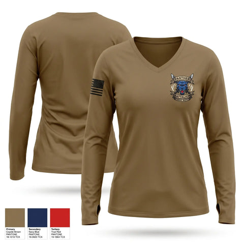 Womens Long Sleeve Vneck Shirt, GSU Panther Battalion, Army, Teamtime, Team time, sublimation, custom sports apparel, team uniforms, spirit wear, spiritwear, sports uniforms, custom shirts, team store, custom team store, fundraiser sports, apparel fundraiser