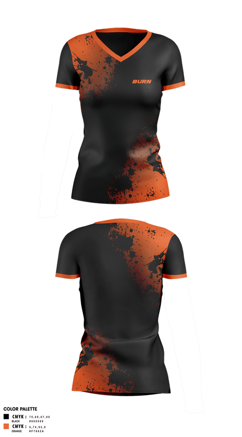 Womens Short Sleeve Vneck Shirt, BURN, Spirit Store, Teamtime, Team time, sublimation, custom sports apparel, team uniforms, spirit wear, spiritwear, sports uniforms, custom shirts, team store, custom team store, fundraiser sports, apparel fundraiser