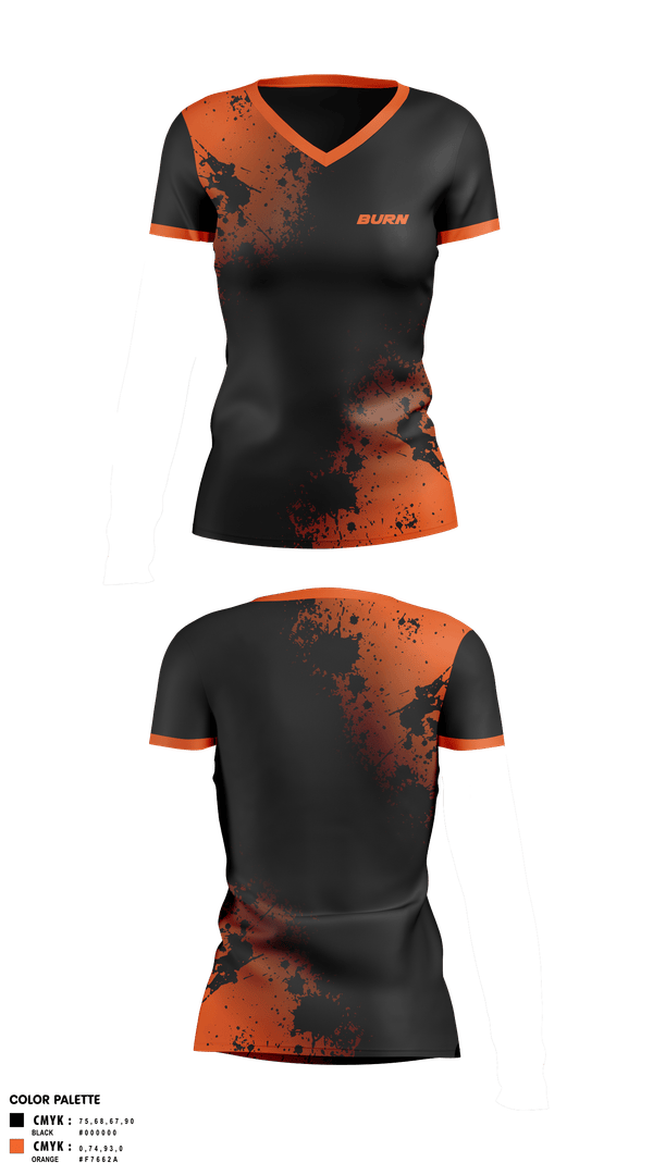 Womens Short Sleeve Vneck Shirt, BURN, Spirit Store, Teamtime, Team time, sublimation, custom sports apparel, team uniforms, spirit wear, spiritwear, sports uniforms, custom shirts, team store, custom team store, fundraiser sports, apparel fundraiser