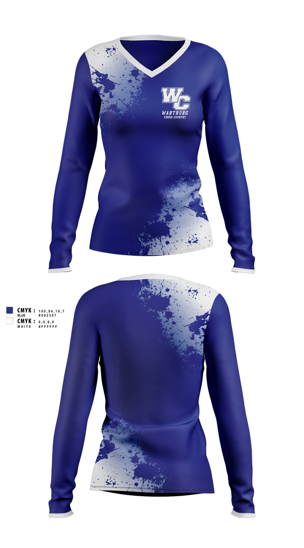 Womens Long Sleeve Vneck Shirt, Wartburg Cross Country, Cross Country, Teamtime, Team time, sublimation, custom sports apparel, team uniforms, spirit wear, spiritwear, sports uniforms, custom shirts, team store, custom team store, fundraiser sports, apparel fundraiser