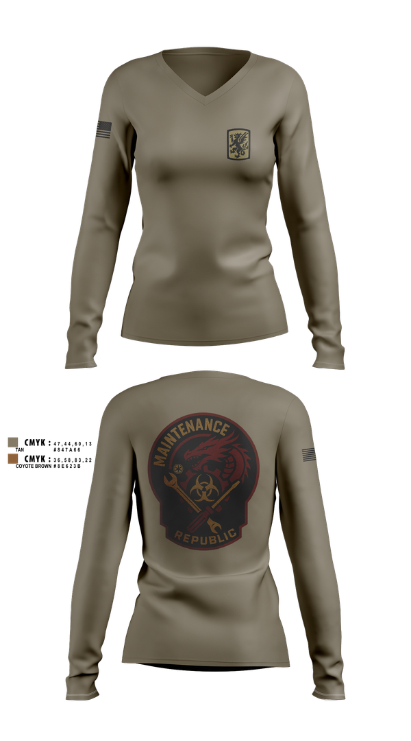 Womens Long Sleeve Vneck Shirt, 411Th CBRN, Army, Teamtime, Team time, sublimation, custom sports apparel, team uniforms, spirit wear, spiritwear, sports uniforms, custom shirts, team store, custom team store, fundraiser sports, apparel fundraiser