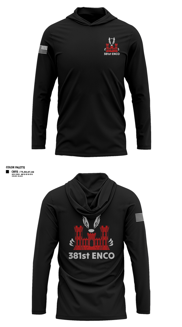 Long Sleeve Hooded Sun Shirt, 381 EN CO, Army, Teamtime, Team time, sublimation, custom sports apparel, team uniforms, spirit wear, spiritwear, sports uniforms, custom shirts, team store, custom team store, fundraiser sports, apparel fundraiser