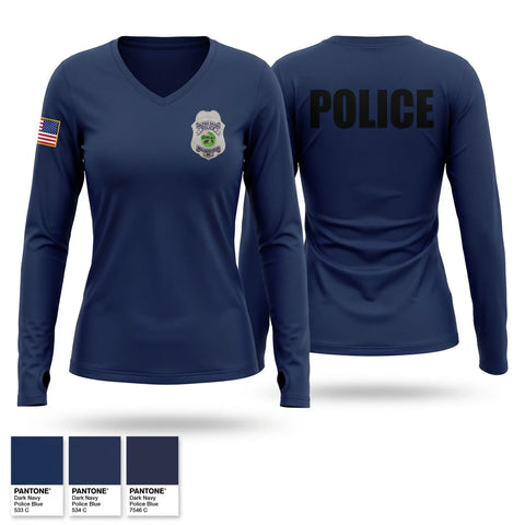 Womens Long Sleeve Vneck Shirt, Valparaiso Police Department, Police, Teamtime, Team time, sublimation, custom sports apparel, team uniforms, spirit wear, spiritwear, sports uniforms, custom shirts, team store, custom team store, fundraiser sports, apparel fundraiser